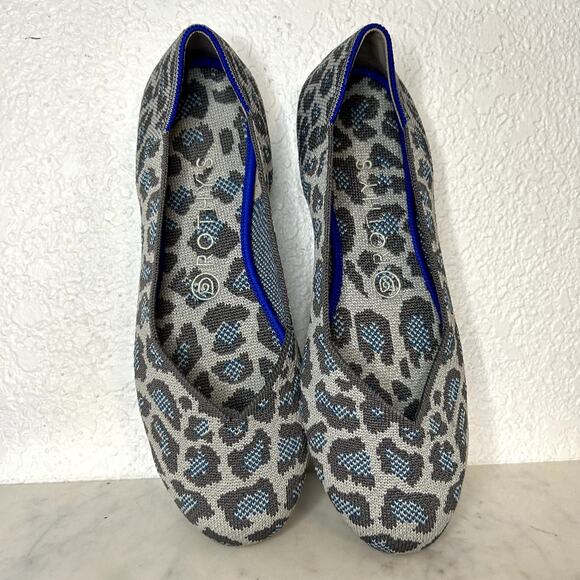 Rothy's Retired Gray Blue Spotted Leopard Print Round Toe Flat Womens Size 8.5 - Picture 1 of 9